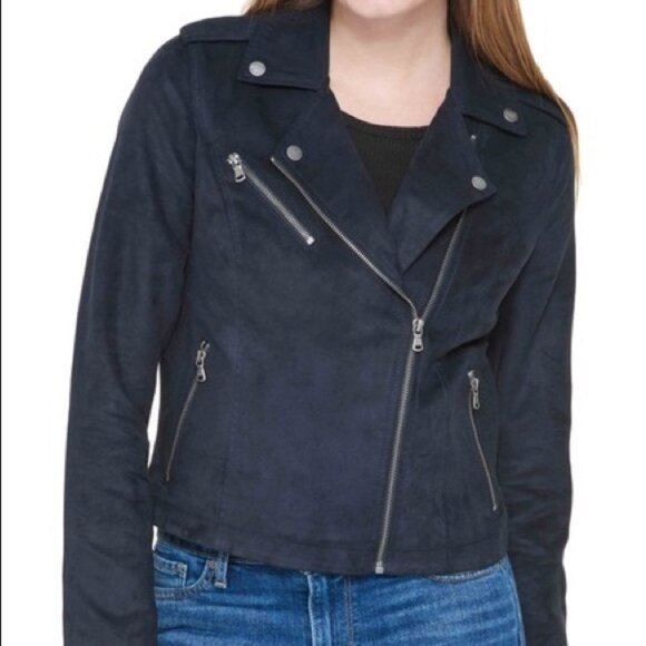 Levi's Jackets & Blazers - Levi's Cropped Faux Suede Moto Zip Jacket Medium Navy NEW NWT